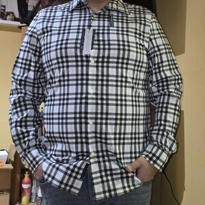Perry Ellis Navy and White Checkered Shirt